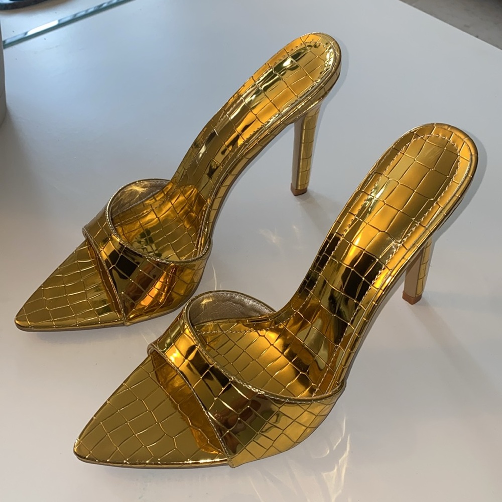 Crocodile Gold Metallic Sandal Heels